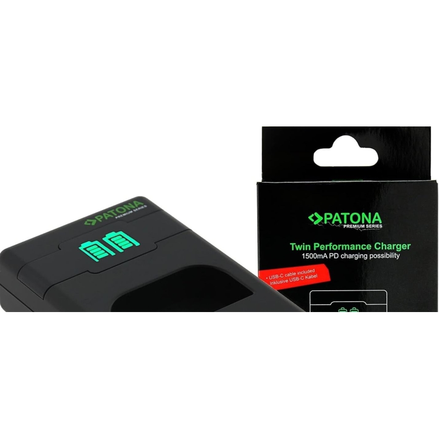 PATONA - Cargador rápido Dual Canon LP-E6 + cable USB-C 0,6m