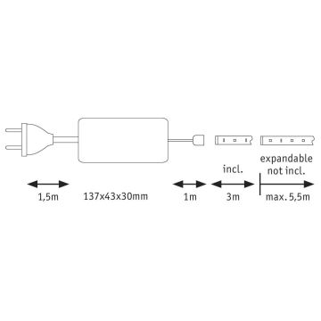 Paulmann 70666 - LED/20W IP44 Tira de baño MAXLED 3m 230V