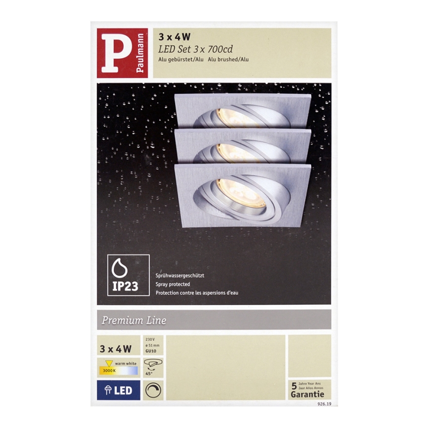 Paulmann 92619 - SET 3x Iluminación LED empotrada de techo PREMIUM LINE 1xGU10-LED/4W/230V