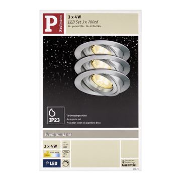 Paulmann 92623 - SET 3xLED-GU10/4W Lámpara empotrable regulable para el baño PREMIUM 230V