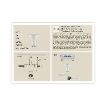 Paulmann 93611 - LED-GU10/7W IP44 Lámpara empotrable de baño regulable NOVA 230V