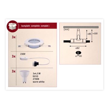 Paulmann 93655 - SET 3xLED-GU10/4,5W Lámpara empotrada 230V