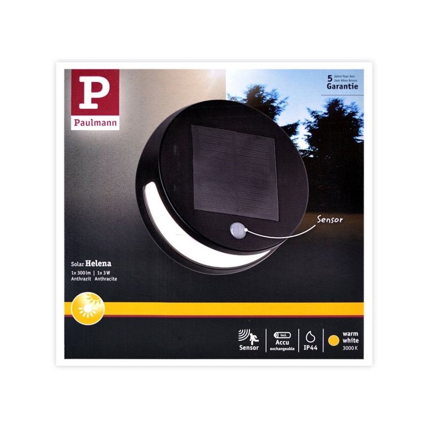 Paulmann 94265 - Luminaria solar exterior con sensor LED/3W IP44 HELENA 3,7V