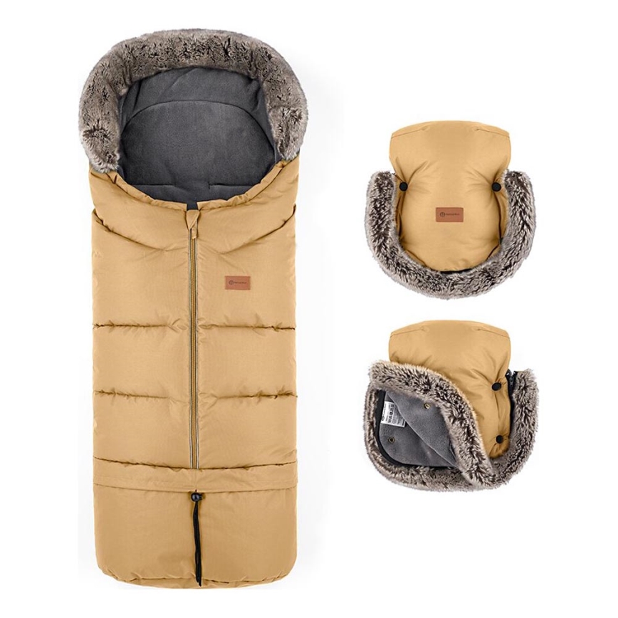 PETITE&MARS - SET Saco de Dormir para Bebé 4en1 ARCTIC + fundas para cochecito FURRY Elegant Caramel