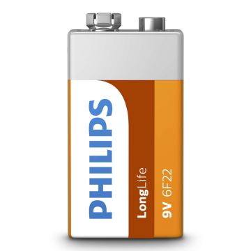 Philips 6F22L1B/10 - Batería de cloruro de zinc 6F22 LONGLIFE 9V