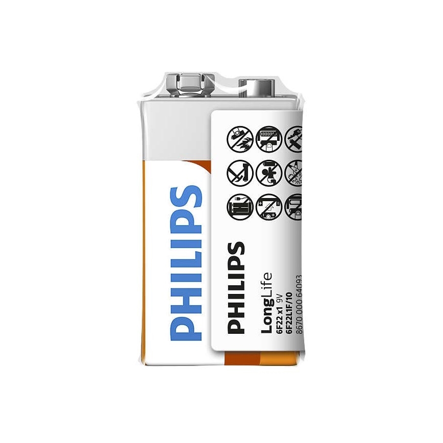 Philips 6F22L1F/10 - Batería de cloruro de zinc 6F22 LONGLIFE 9V 150mAh