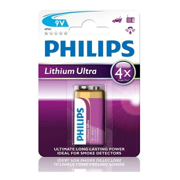 Philips 6FR61LB1A/10 - Batería de litio 6LR61 LITHIUM ULTRA 9V 600mAh