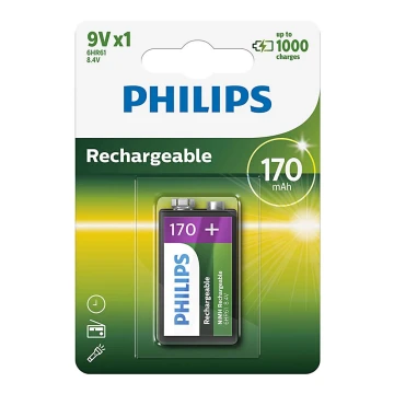 Philips 9VB1A17/10 - Baterías recargables MULTILIFE NiMH/9V/170 mAh