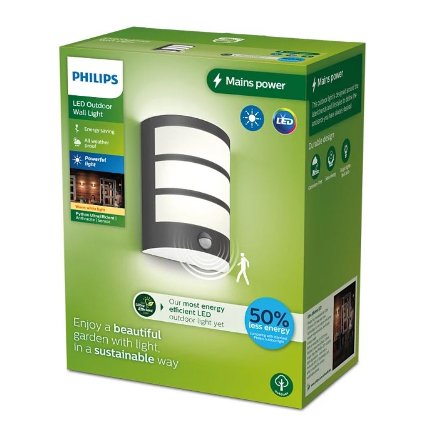 Philips - Aplique LED para exterior con sensor PYTHON LED/3,8W/230V IP44