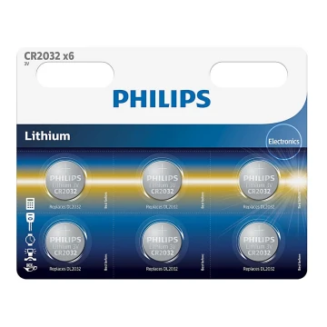 Philips CR2032P6/01B - 6 pz. Batería de litio botón CR2032 MINICELLS 3V 240mAh