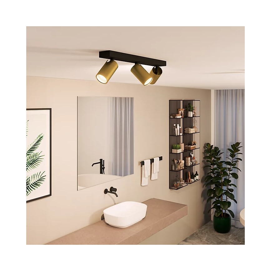 Philips - Foco de baño IDRIS 3xGU10/5W/230V IP44 negro/dorado