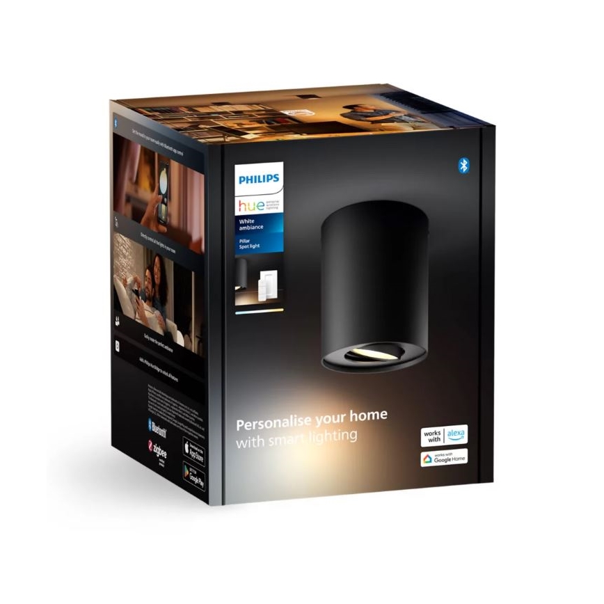 Philips - Foco LED regulable Hue PILLAR 1xGU10/4,2W/230V 2200-6500K + control remoto negro