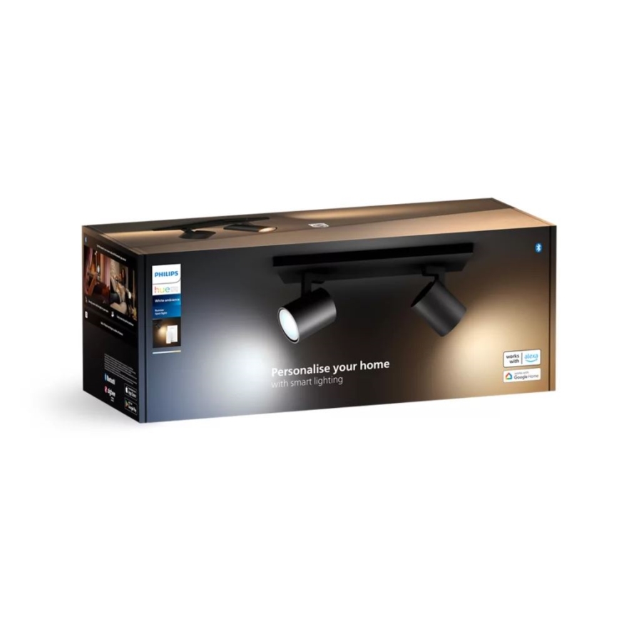 Philips - Foco LED regulable Hue RUNNER 2xGU10/4,2W/230V 2200-6500K + control remoto negro