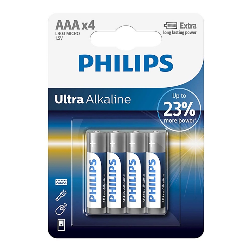 Philips LR03E4B/10 - 4 pz. Pila alcalina AAA ULTRA ALKALINE 1,5V 1250mAh