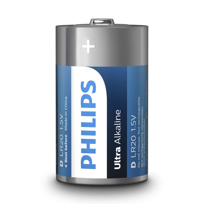 Philips LR20E2B/10 - 2 pz. Pila alcalina D ULTRA ALKALINE 1,5V