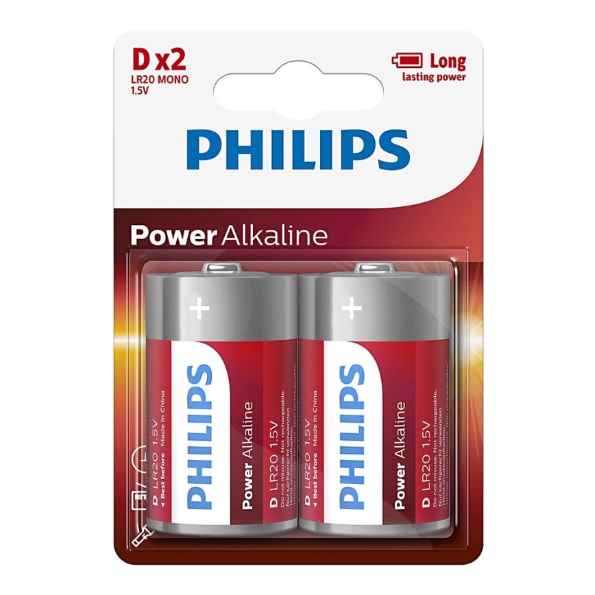 Philips LR20P2B/10 - 2 pz. Pila alcalina D POWER ALKALINE 1,5V 14500mAh