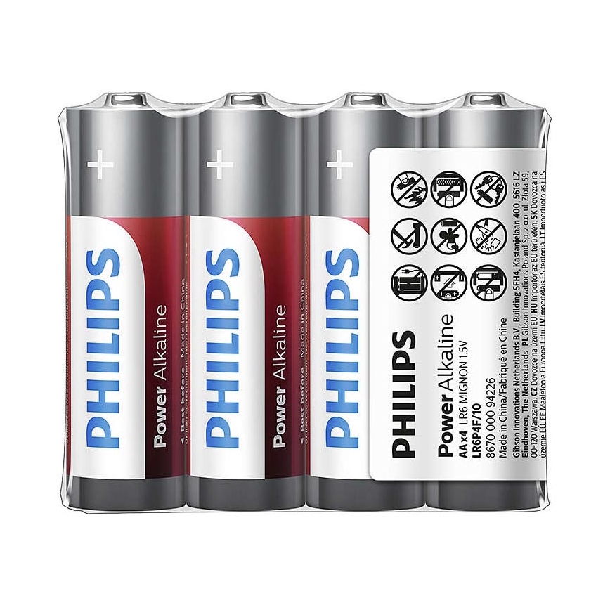 Philips LR6P4F/10 - 4 pz. Pila alcalina AA POWER ALKALINE 1,5V 2600mAh