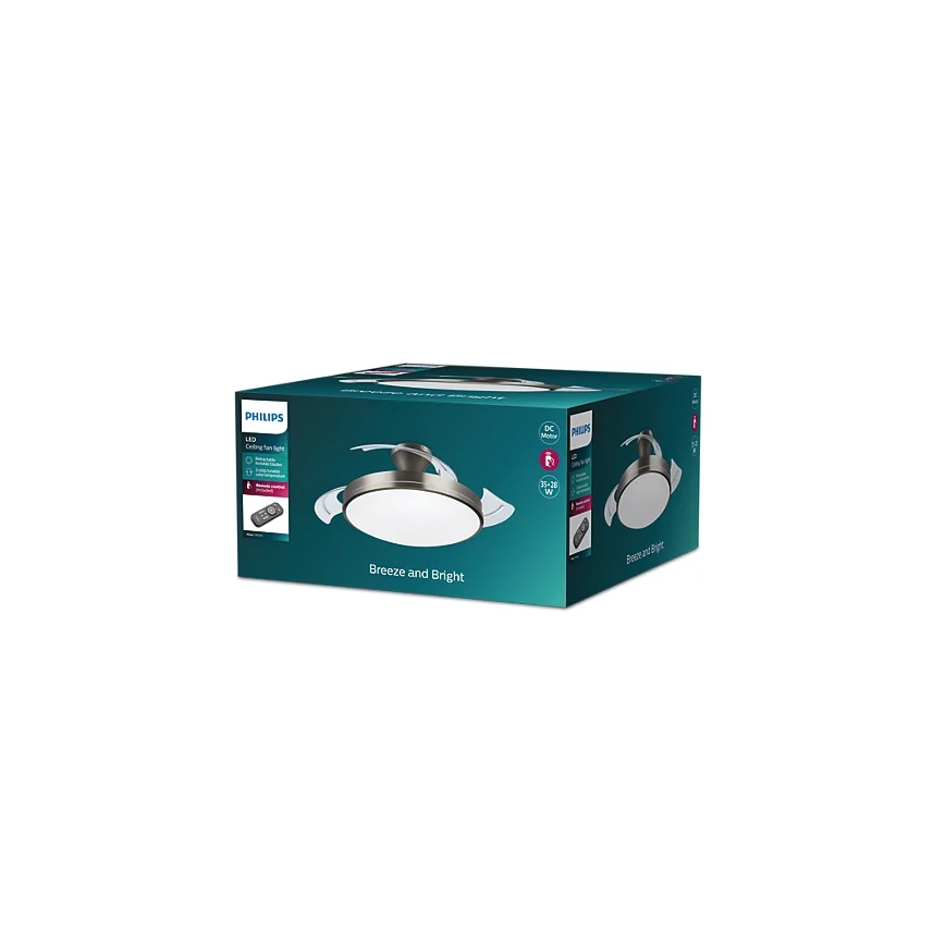 Philips-Plafón LED con ventilador BLISS LED/35W/230V 5500/4000/2700K níquel + control remoto