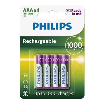 Philips R03B4RTU10/10 - 4 pz. Baterías recargables AAA MULTILIFE NiMH/1,2V/1000 mAh