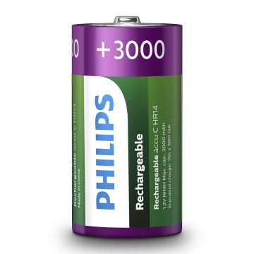 Philips R14B2A300/10 - 2 pz. Baterías recargables C MULTILIFE NiMH/1,2V/3000 mAh