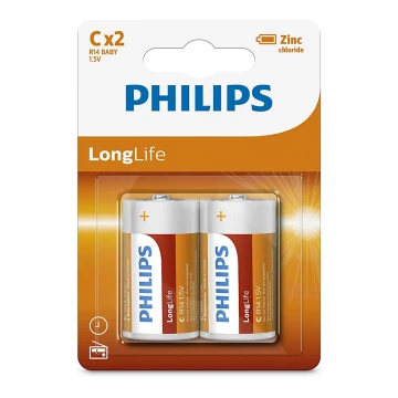 Philips R14L2B/10 - 2 pz. Batería de cloruro de zinc C LONGLIFE 1,5V 2800mAh