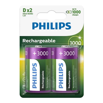 Philips R20B2A300/10 - 2 pz. Baterías recargables D MULTILIFE NiMH/1,2V/3000 mAh