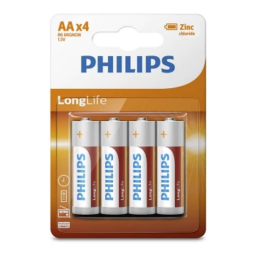 Philips R6L4B/10 - 4 pz. Batería de cloruro de zinc AA LONGLIFE 1,5V 900mAh