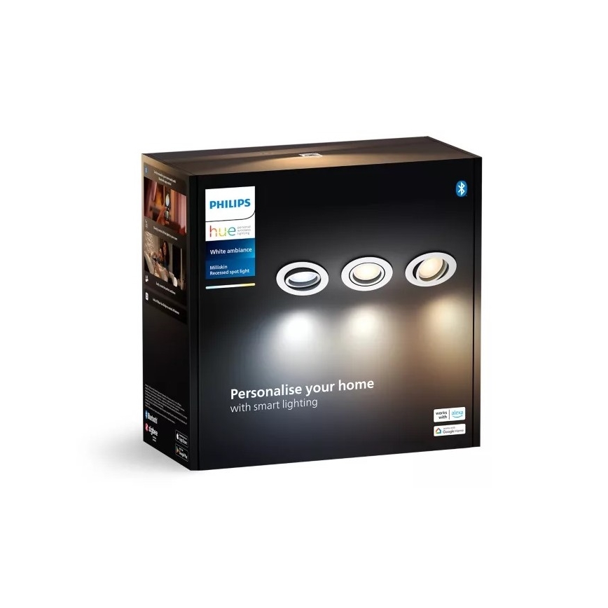 Philips - SET 3x Lámpara empotrable LED regulable Hue MILLISKIN 1xGU10/4,2W/230 2200-6500K