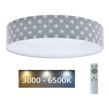 Plafón infantil LED regulable SMART GALAXY KIDS LED/24W/230V 3000-6500K estrellas gris/blanco + mando a distancia