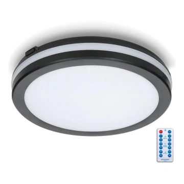 Plafón LED de baño con sensor LED/18W/230V 3000/4000/6500K IP65 diá. 30 cm negro + control remoto