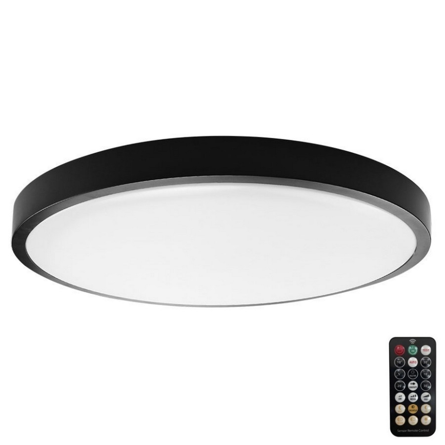 Plafón LED de baño con sensor LED/36W/230V IP44 4000K diá. 42 cm negro + control remoto