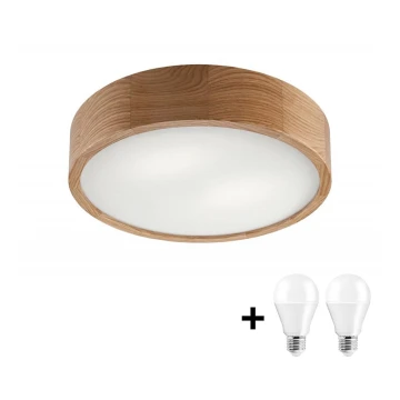 Plafón LED OAK 2xE27/10W/230V roble Ø 37 cm