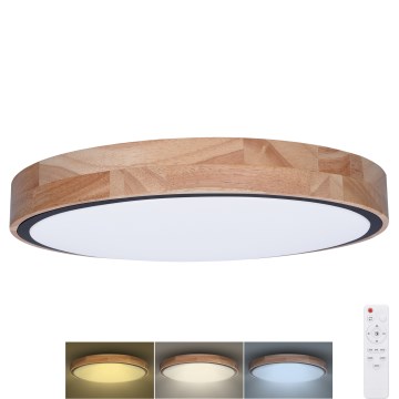 Plafón LED regulable IRON OAK LED/48W/230V 3000-6500K roble diá. 40 cm + control remoto