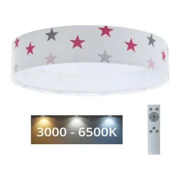 Plafón LED regulable para niños SMART GALAXY KIDS LED/24W/230V 3000-6500K estrellas blanco/rosa/gris + mando a distancia