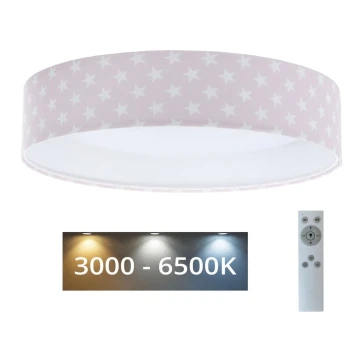 Plafón LED regulable para niños SMART GALAXY KIDS LED/24W/230V 3000-6500K estrellas rosa/blanco + mando a distancia