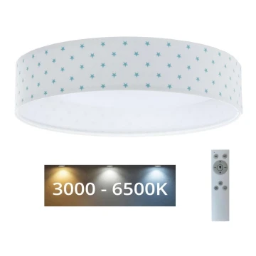 Plafón LED regulable SMART GALAXY KIDS LED/24W/230V 3000-6500K estrellas blanco/turquesa + mando a distancia