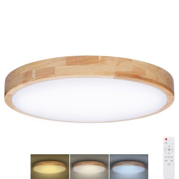 Plafón LED regulable SOLID OAK LED/48W/230V 3000-6500K roble diá. 39 cm + control remoto