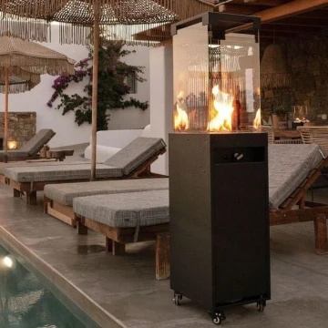 Planika - Chimenea de gas para exteriores 149,5x36 cm 8kW negro + funda protectora