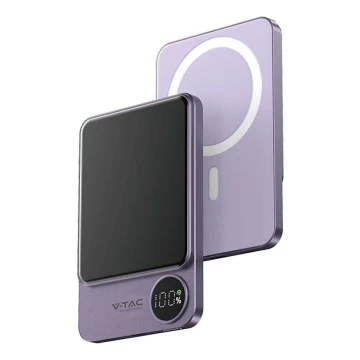 Power Bank con pantalla y cargador inalámbrico Power Delivery 5000mAh/20W/5V morado