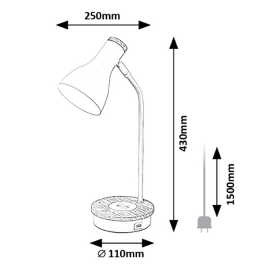 Rabalux - Lámpara de mesa táctil regulable con carga inalámbrica 1xE14/25W/230V árbol de caucho