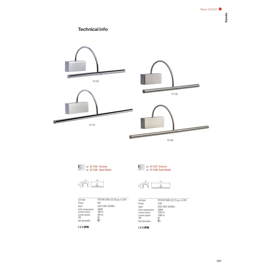 Redo 01-1138 - Lámpara LED de cuadro KENDO LED/12W/230V 51,4 cm cromo mate