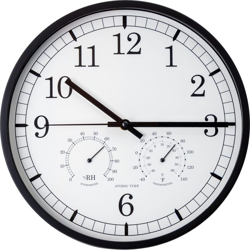 Reloj de pared con termómetro y medidor de humedad diá. 30 cm 1xAA negro/blanco