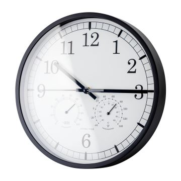 Reloj de pared con termómetro y medidor de humedad diá. 30 cm 1xAA negro/blanco