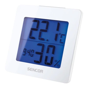 Sencor - Estación meteorológica con pantalla LCD y alarma 1xAA blanco