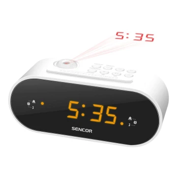 Sencor - Radio despertador con pantalla LED y proyector 5W/230V blanco