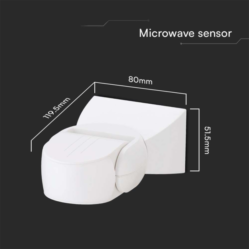 Sensor de movimiento exterior por microondas 180° 230V IP65 blanco