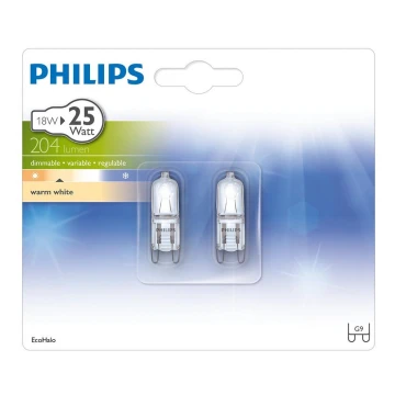 SET 2x Bombilla industrial Philips ECOHALO G9/18W/230V 2800K