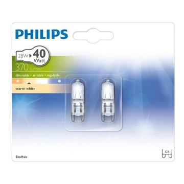 SET 2x Bombilla industrial Philips ECOHALO G9/28W/230V 2800K