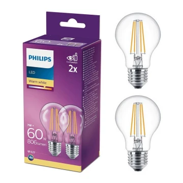 SET 2x Bombilla LED Philips A60 E27/7W/230V 2700K