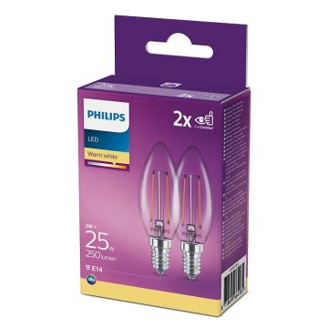 SET 2x Bombilla LED Philips B35 E14/2W/230V 2700K